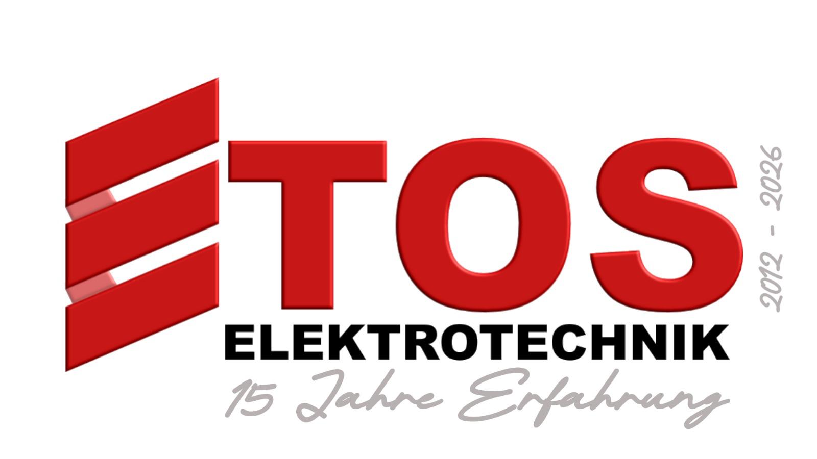 Das Logo von ETOS Elektrotechnik ist in Rot und Schwarz, mit grauer Schrift und Jahreszahl